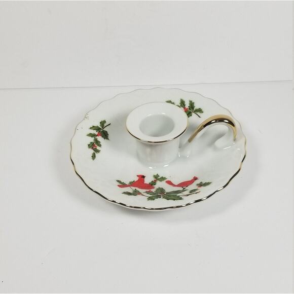 Vintage Lefton Cardinal Candle Holder, Christmas Holly Candlestick, 04554 - Picture 1 of 3